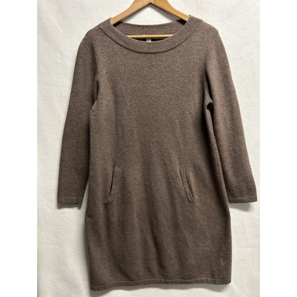 J Jill Wool Dress Womens Size M Brown Knit Long Sleeve Pockets Short Cozy